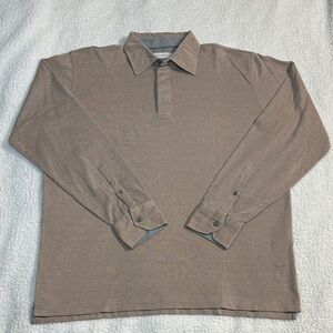 Ermenegildo Zegna Men's Long-Sleeve Polo Shirt in Taupe XL